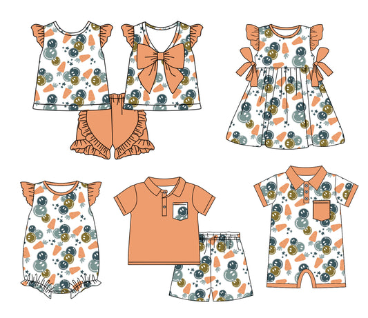 11.13 custom each style moq 5eta 4-6week Sibling Sister smiley baby girl short sleeve shorts sets and sets 2 and girls romper and boy romper and dress match design