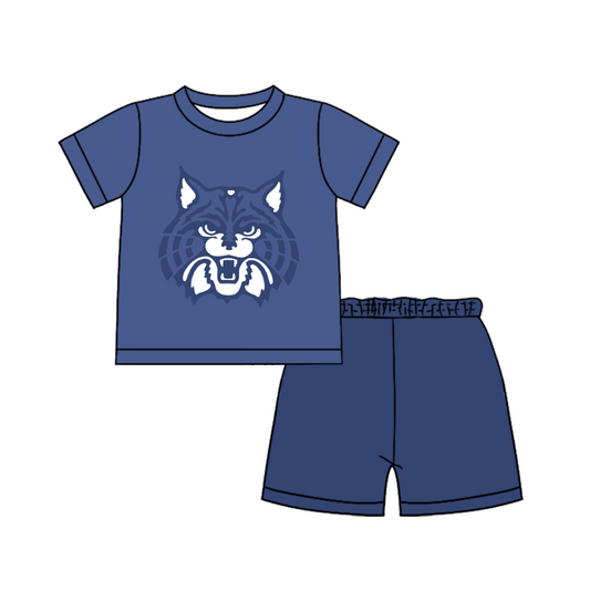 Custom moq 5 mix size milk silk summer teams Baby Boy's Blue Short-Sleeved O-Neck Top And solid color Shorts Set