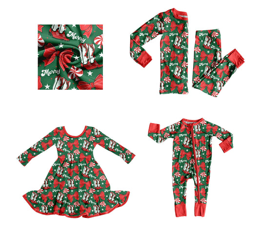 25.9.1 custom each style moq 5 eta 4-6week Sibling Sisters Christmas bow baby girl long sleeve pants sets and romper and dress match family design