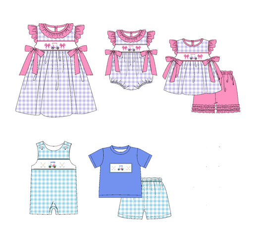 11.19 custom each style moq 5eta 4-6week Sibling Sister bow baby girl short sleeve shorts sets and sets 2 and girls romper and boy romper and dress match design