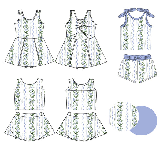 3.20 custom each style moq 5eta 4-6week Sibling Sister floral baby girls clothes Short sleeve shorts sets and yoga dress 1 and dress 2 match family design