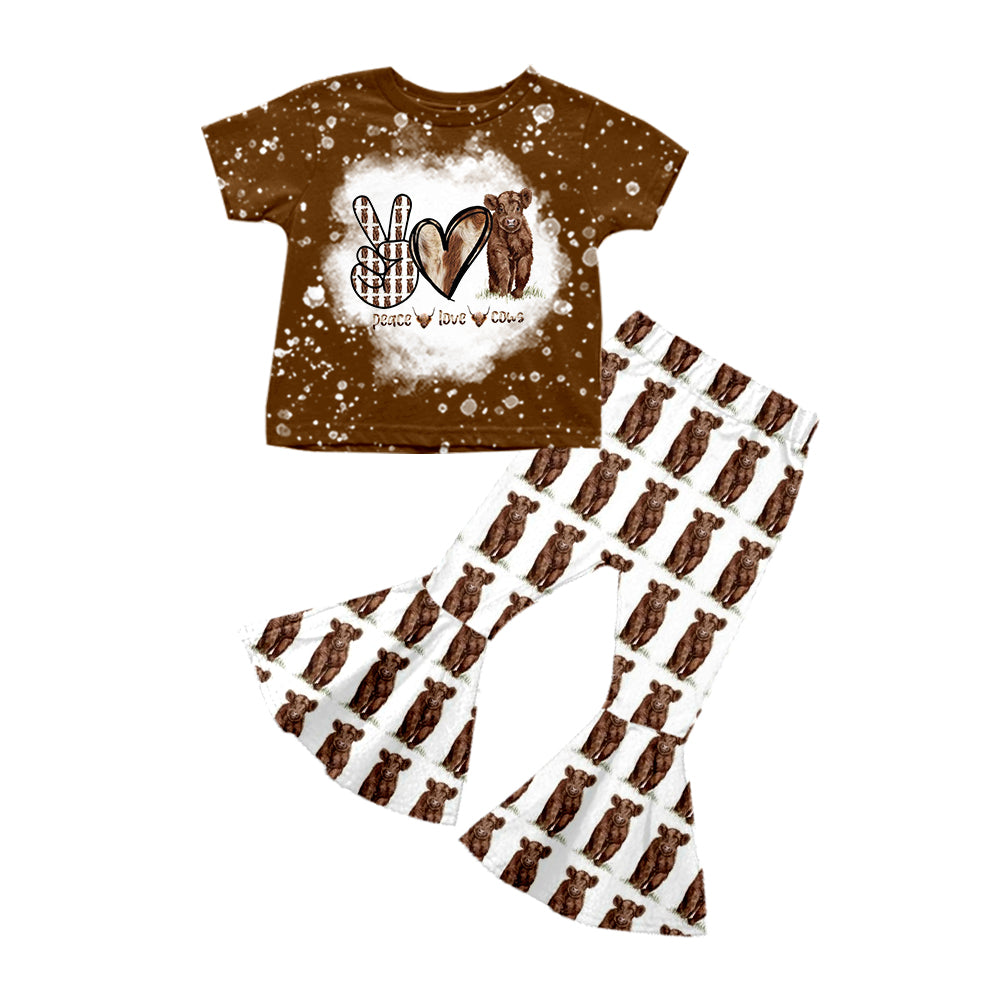 9.7 custom each style moq 5eta 4-6week Sibling Sister cow brown baby girls short sleeve sets and rompers match design