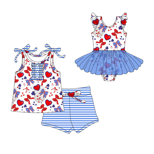 3.1 custom each style moq 5eta 4-6week Sibling Sister bow baby girl short sleeve shorts sets and romper match design