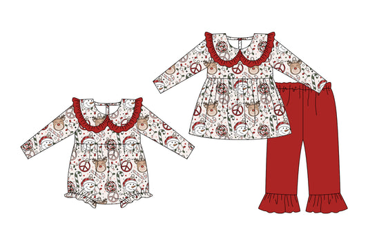 25.7.19 custom each style moq 5eta 4-6week Sibling Sister Christmas baby girl long sleeve pants sets and rompers match family design