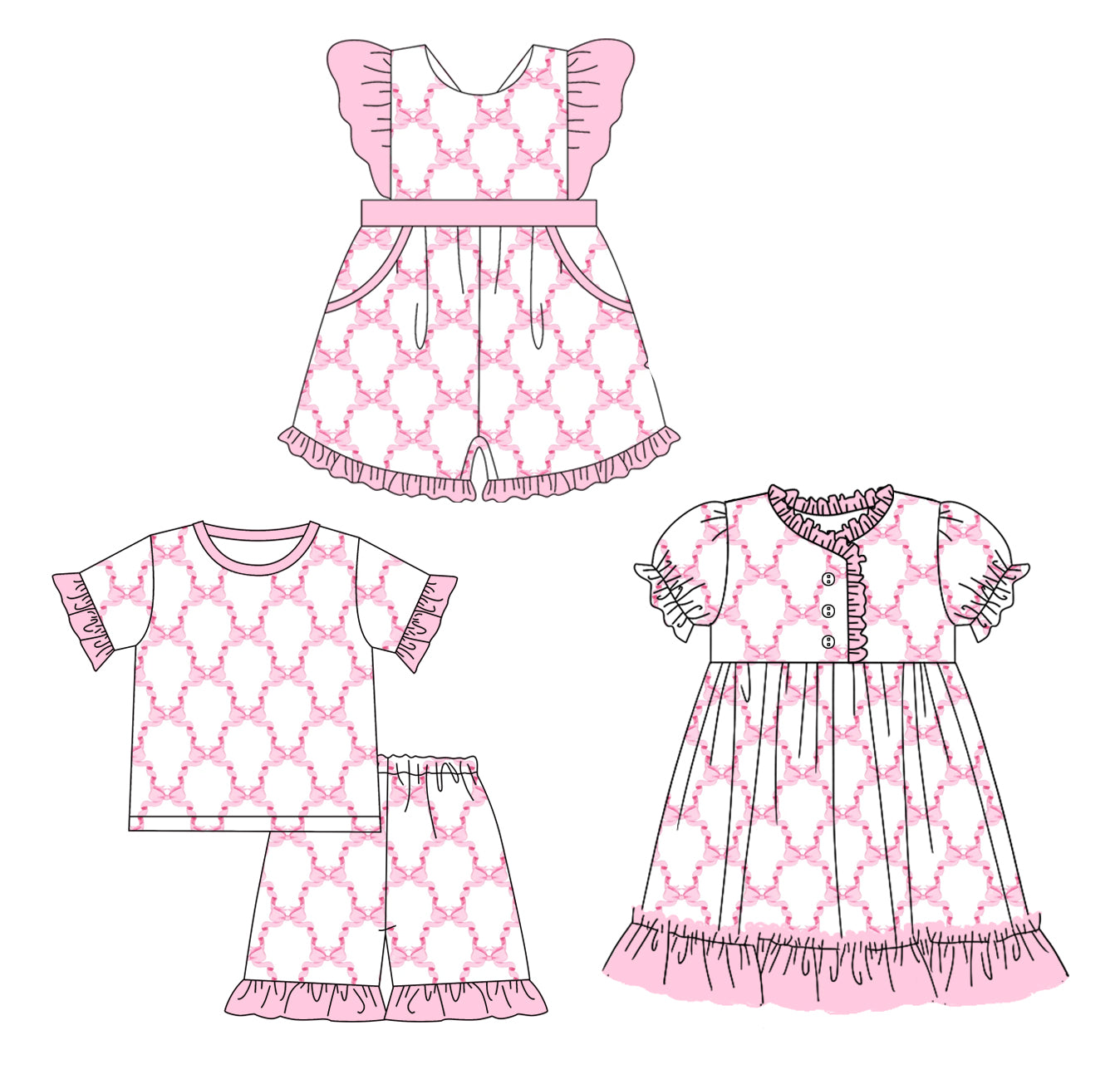 12.10 custom each style moq 5eta 4-6week Sibling Sister bow baby girl short sleeve shorts sets and dress and jumpsuits match family design