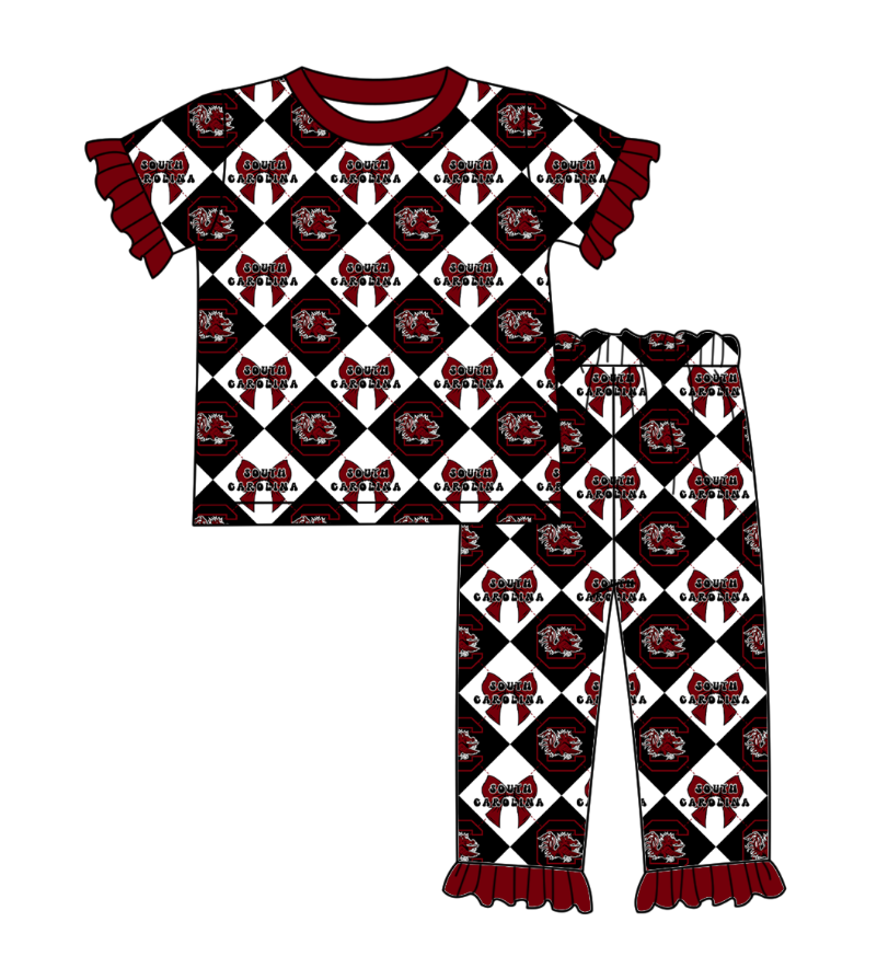 Custom moq 5 mix size black Plaid Baby Pajama Set Short-Sleeved Top And Trousers Comfortable Sleepwear for Baby Girls Clothing Team Set