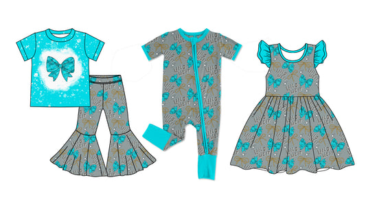 12.19 custom each style moq 5eta 4-6week Sibling Sister bow baby girl sets and dress and rompers match family design