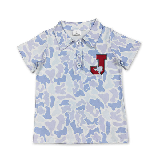 Custom moq 5 mix size milk silk summer teams Toddler Boys Short Sleeve Southern Light Blue Camo Polo Shirts Top