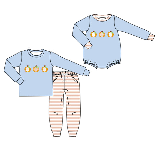 25.7.18 custom each style moq 5eta 4-6week Sibling Sister pumpkin baby boy long sleeve pants sets and rompers match family design