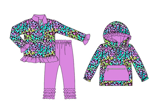 25.9.9 custom each style moq 5eta 4-6week Sibling Sisters love leopard baby boy long sleeve pants sets and top match family design