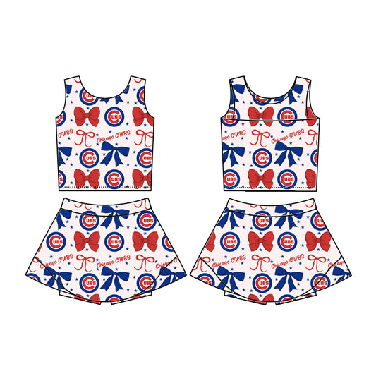 Custom moq 5 mix sizes summer teams baby girls clothes team bow sleeveless skirts shorts sets-25.6.20