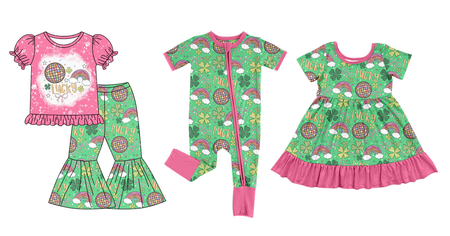 12.13 custom each style moq 5eta 4-6week Sibling Sister lucky baby girl sets and dress and rompers match family design