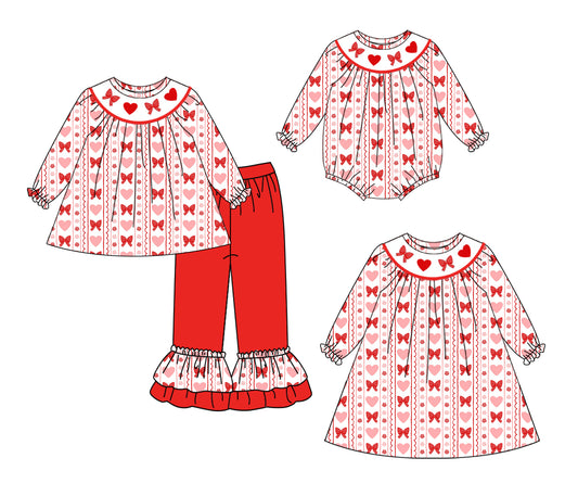 25.9.16 custom each style moq 5eta 6-8week Sibling Sisters love bow baby girl long sleeve pants sets and dress and rompers match family design