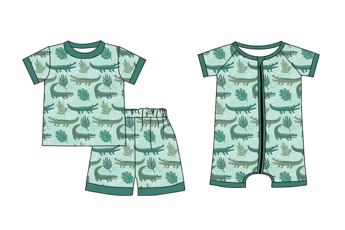 4.10 custom each style moq 5eta 4-6week Sibling Sisters crocidile baby boy short sleeve shorts sets and rompers match family design