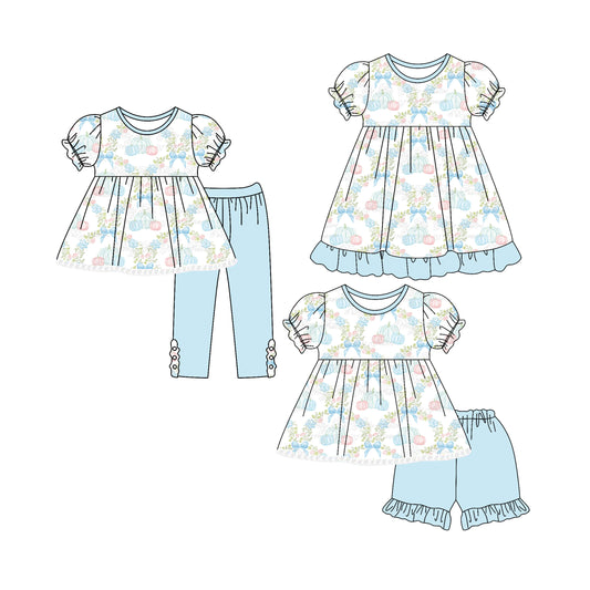 4.4 custom each style moq 5eta 4-6week Sibling Sisters bow pumpkin baby girl short sleeve pants sets and shorts sets and dress match family design