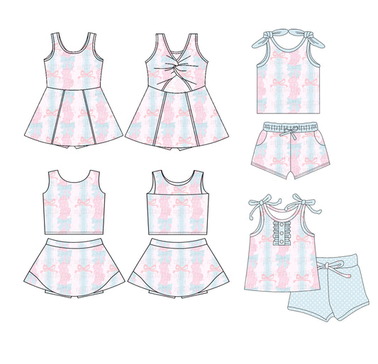 3.5 custom each style moq 5eta 4-6week Sibling Sister bow floral baby girls clothes Short Sleeve shorts sets and yoga dress 1 and dress 2 match family design