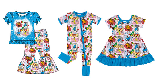 11.28 custom each style moq 5eta 4-6week Sibling Sister dr seuss baby girl sets and dress and rompers match family design