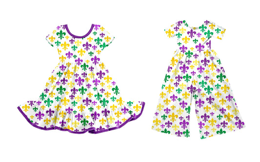 25.9.17 custom each style moq 8 eta 6-8week Sibling Sisters mardi gras baby girl long sleeve dress and jumpsuit match family design