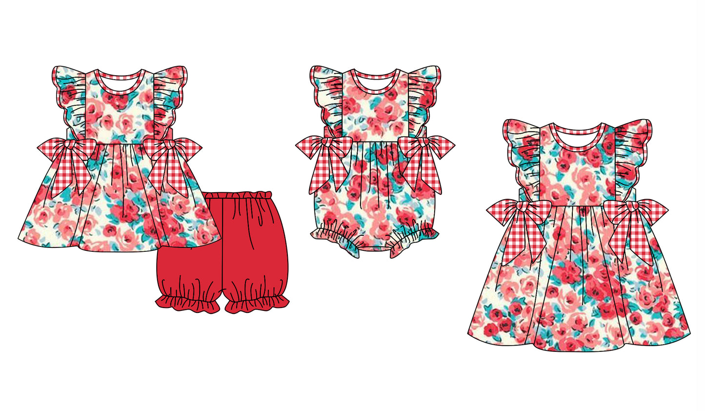 11.30 custom each style moq 5eta 4-6week Sibling Sister floral baby girl short sleeve shorts sets and dress and rompers match family design