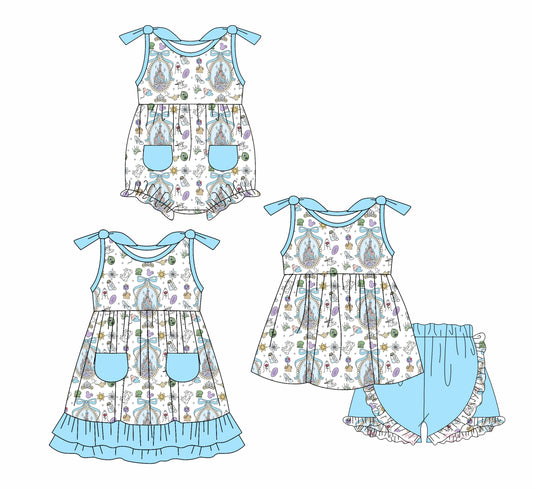 3.3 custom each style moq 5eta 4-6week Sibling Sister bow baby girl short sleeve shorts sets and dress and rompers match family design