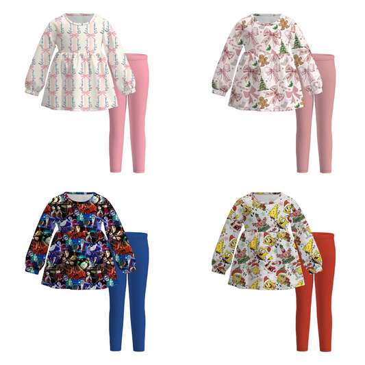 Custom moq 5 each style eta 6-7weeks baby girl clothes long sleeve pants sets 1 and sets 4-25.7.14