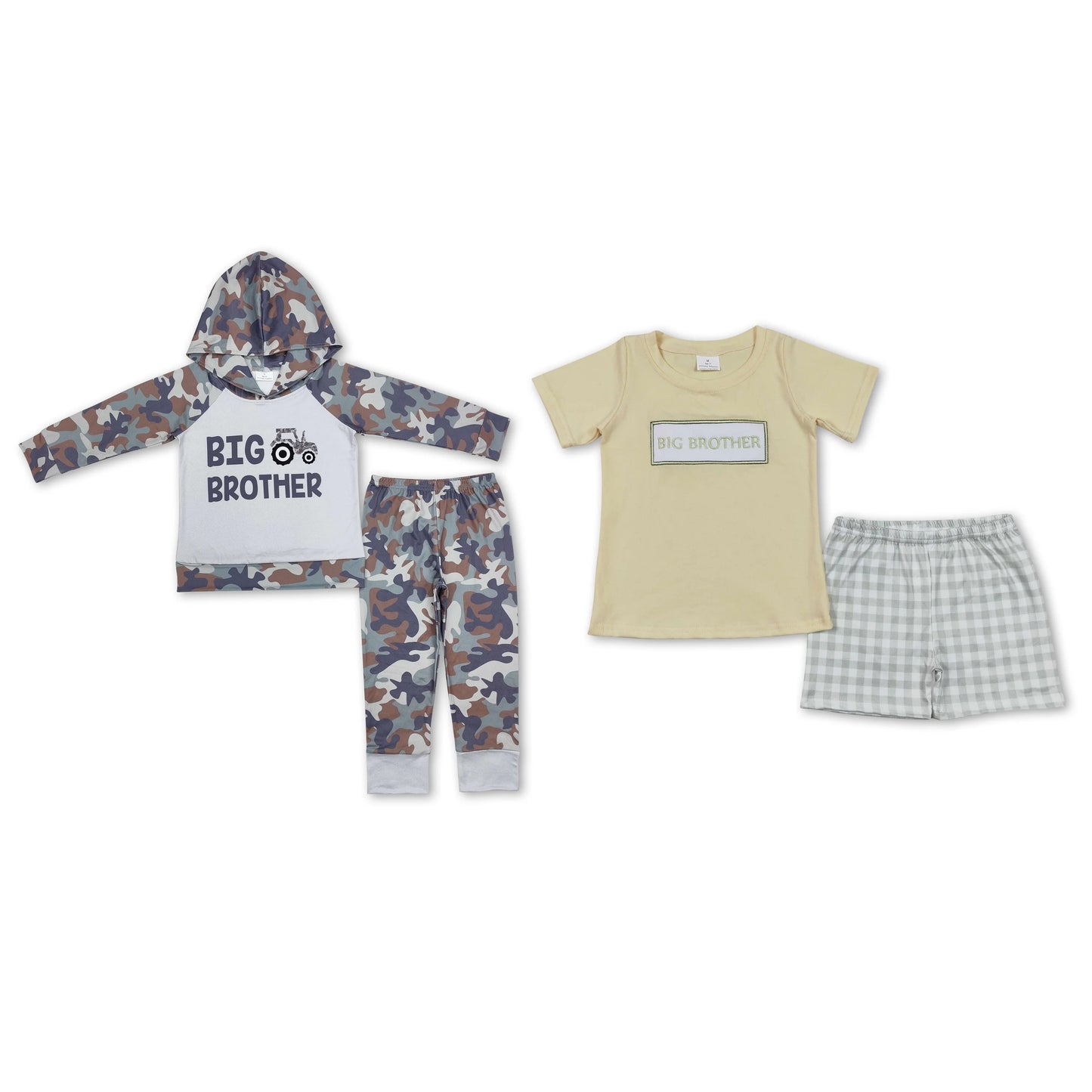 RTS NO MOQ BLP0576 BSSO0403 “BIG” Letter Pattern Long Sleeve Hooded Set & Short Sleeve Shorts Set