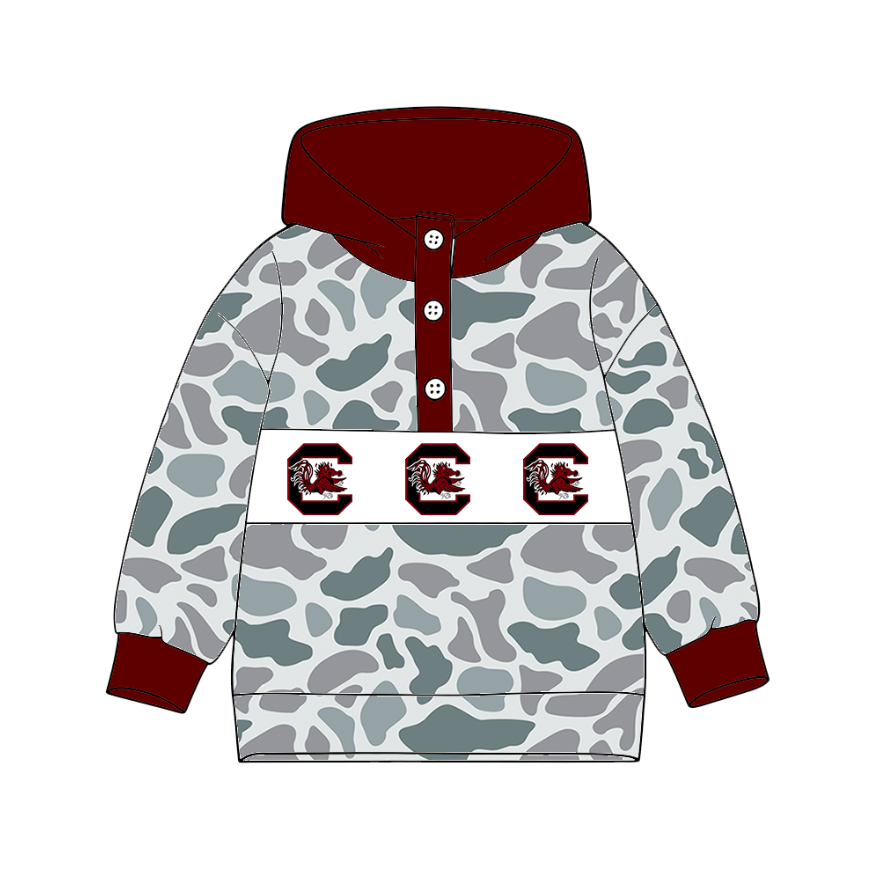 Custom moq 8 mix size milk silk summer team baby boy clothes camouflage brick red hooded long sleeve top-25.9.30