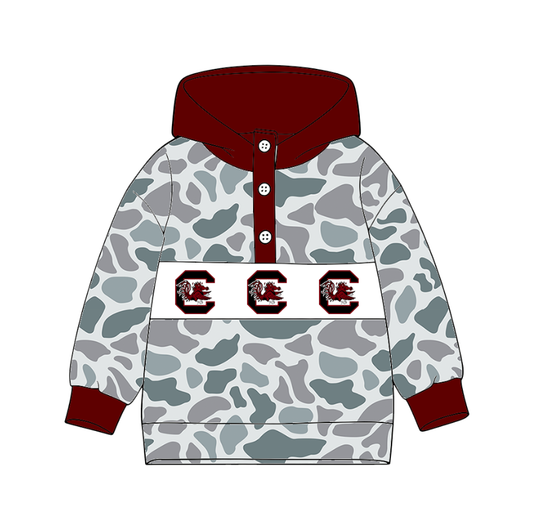 Custom moq 8 mix size milk silk summer team baby boy clothes camouflage brick red hooded long sleeve top-25.9.30