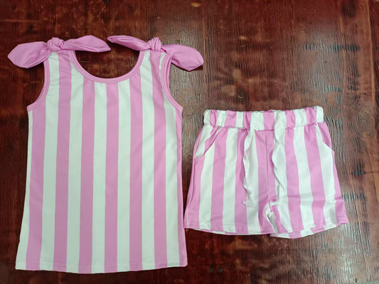 Custom moq 3 eta 6-7weeks baby girls clothes striped pink suspender shorts sets