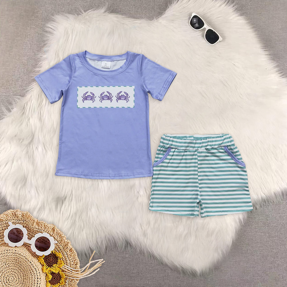 RTS NO MOQ girls clothes crab short-sleeved shorts suit & short-sleeved sets
