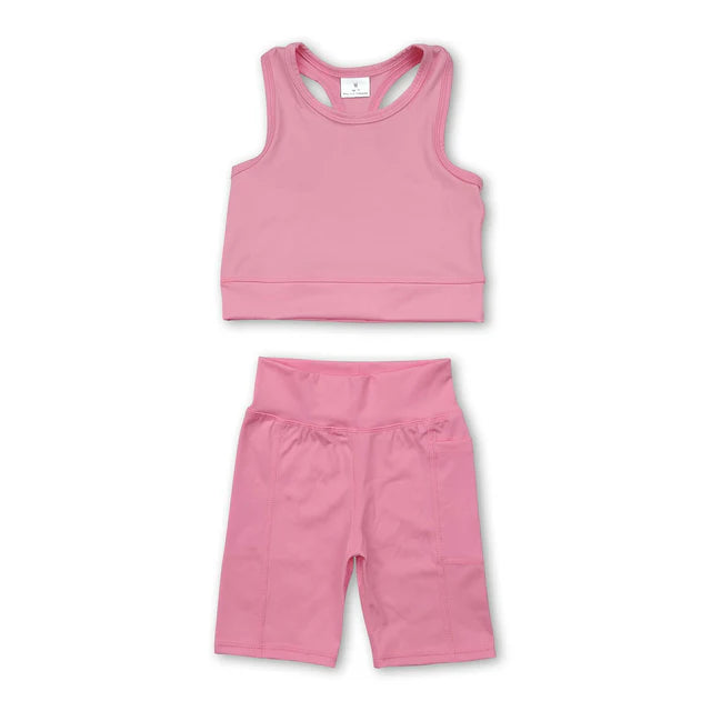 RTS NO MOQ Sibling Baby Girls Vest Top Sports Shorts Clothes Sets