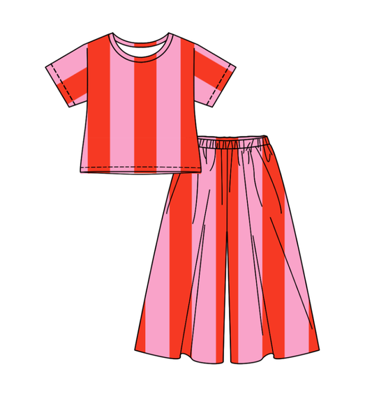 Custom moq 5 each style eta 6-7weeks baby girl clothes striped short sleeve pants sets-25.8.26