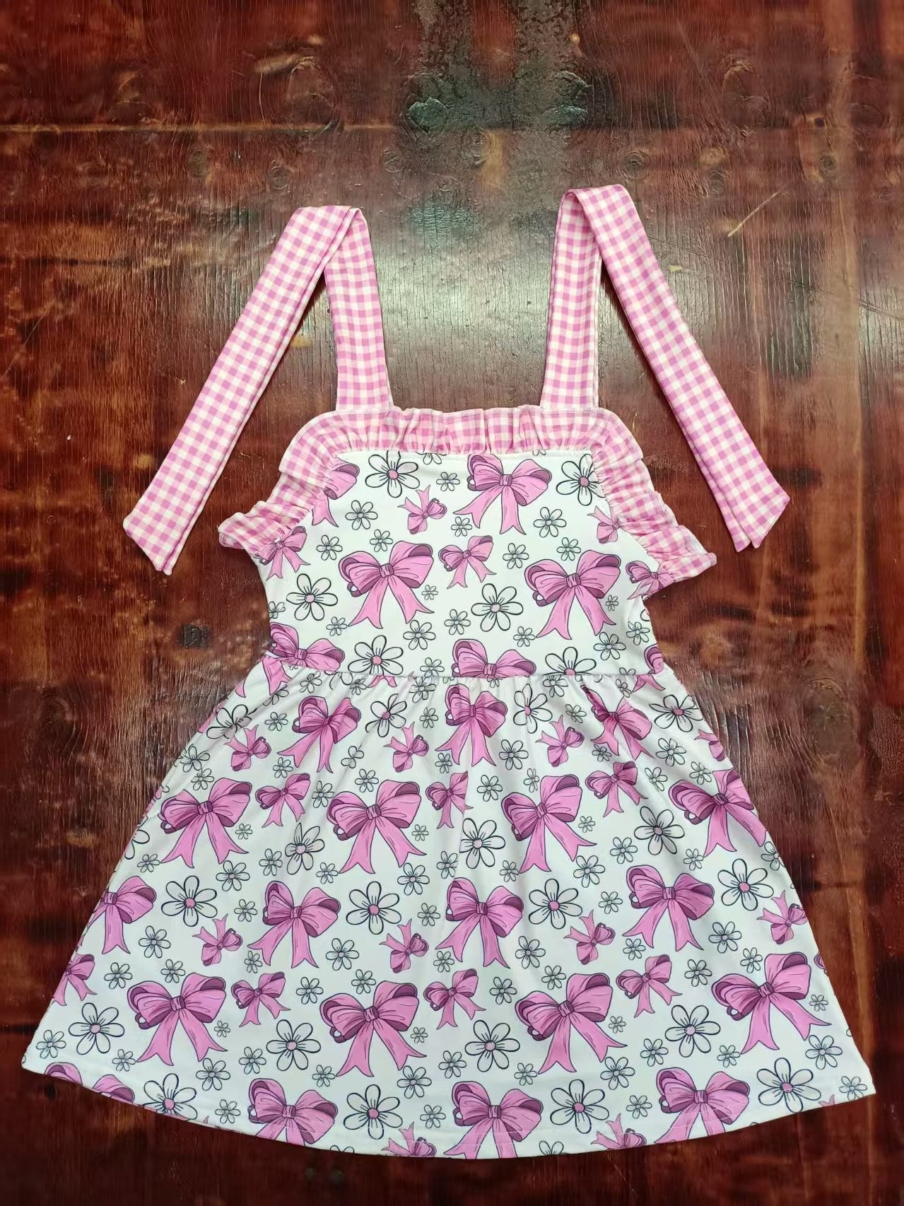 Custom moq 3 eta 6-7weeks baby girl clothes floral bow suspender dress-25.5.9