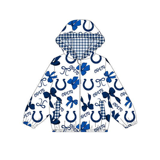 Custom moq 8 mix size milk silk summer team baby girls clothes bow blue hooded long sleeve top-25.9.30