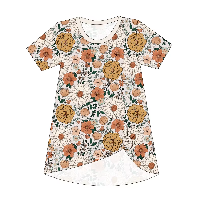 Custom moq 5 each style eta 6-7weeks baby girl clothes pumpkin floral short sleeve dress-25.8.15