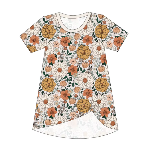 Custom moq 5 each style eta 6-7weeks baby girl clothes pumpkin floral short sleeve dress-25.8.15