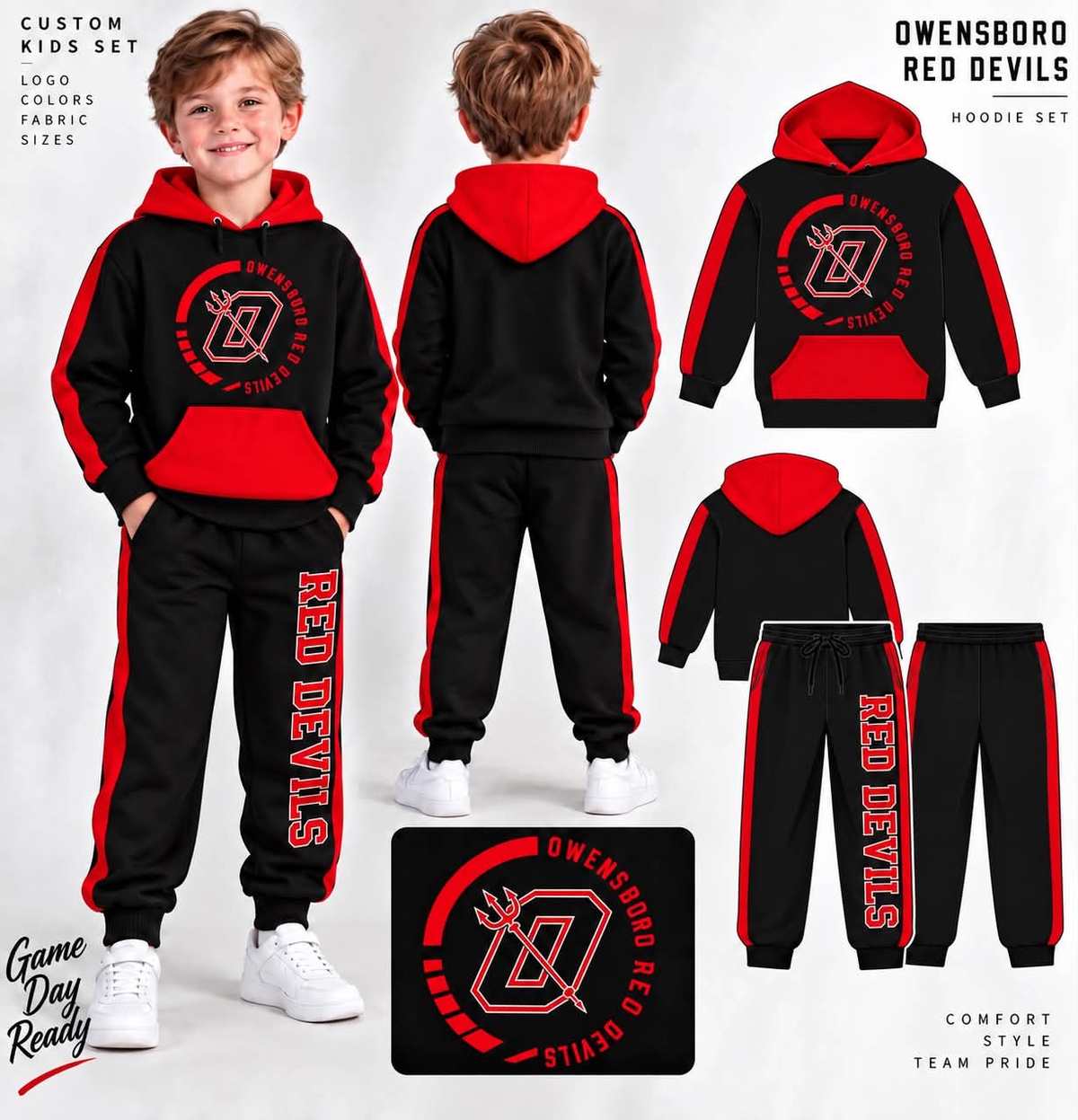 custom moq 5 mix size LIBBYBS0104  Adult To Match Kids Black Red Hoodie And Jogger Pants Sets