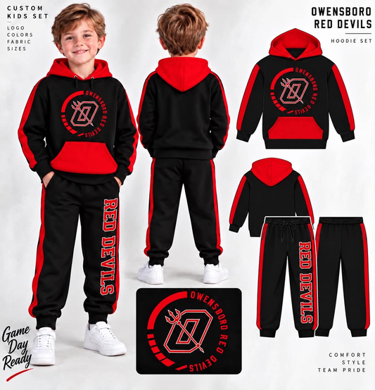 custom moq 5 mix size LIBBYBS0104  Adult To Match Kids Black Red Hoodie And Jogger Pants Sets