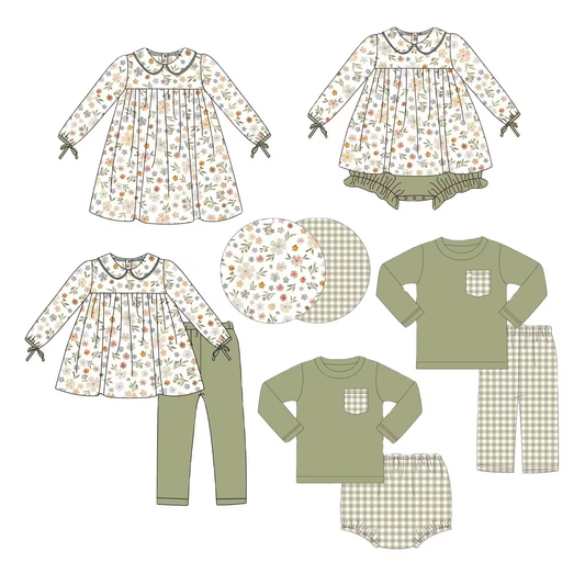 Custom moq 5 each style eta 6-7weeks baby girl clothes floral long sleeve pants set 2 and briefs sets 2 and dress-25.8..25