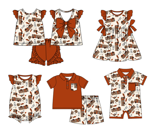 11.13 custom each style moq 5eta 4-6week Sibling Sister brown baby girl short sleeve shorts sets and sets 2 and girls romper and boy romper and dress match design