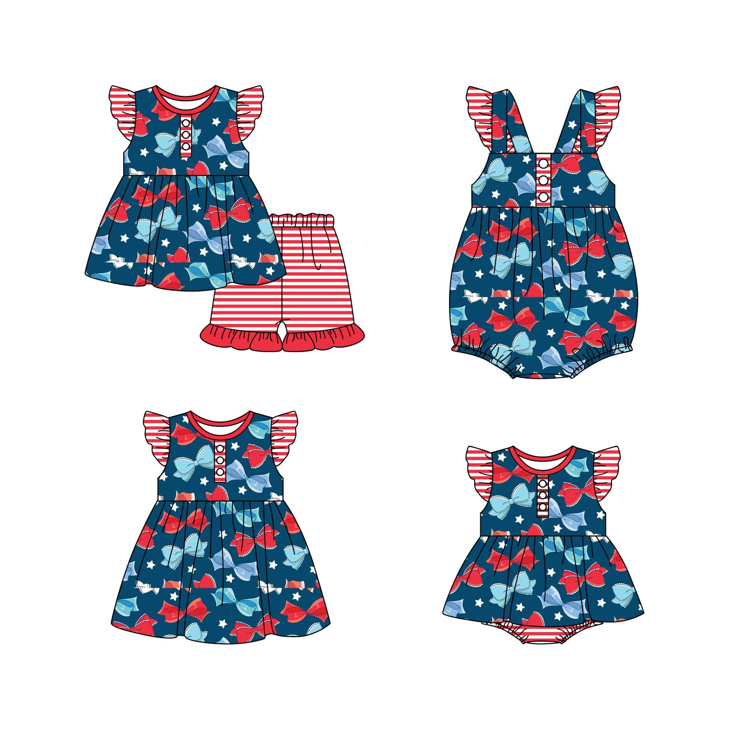 11.22 custom each style moq 5eta 4-6week Sibling Sister bow baby girl short sleeve shorts sets and girls romper and boy romper and dress match design