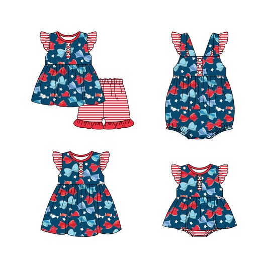 11.22 custom each style moq 5eta 4-6week Sibling Sister bow baby girl short sleeve shorts sets and girls romper and boy romper and dress match design