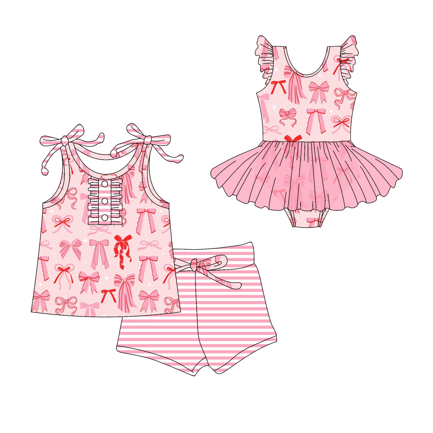 3.1 custom each style moq 5eta 4-6week Sibling Sister bow baby girl short sleeve shorts sets and romper match design