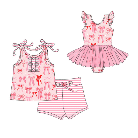 3.1 custom each style moq 5eta 4-6week Sibling Sister bow baby girl short sleeve shorts sets and romper match design