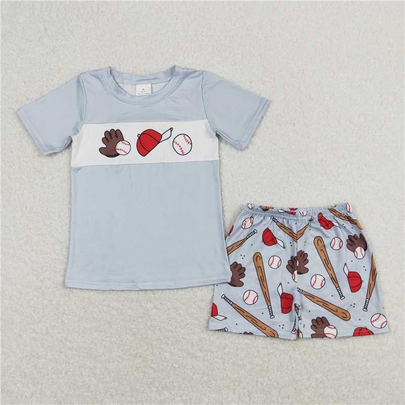 Baby Kids baseball Summer Embroidery Sibling Rompers Clothes Set
