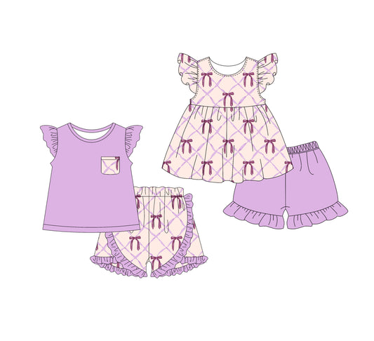 1.16 custom each style moq 5eta 4-6week Sibling Sister bow baby girl short sleeve shorts sets and dresses match design