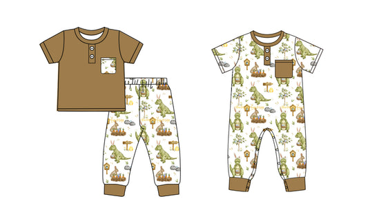 25.9.26 custom each style moq 8 eta 6-8week Sibling Sisters bunny dinosaur baby boy clothes short sleeve pants sets and romper match family design