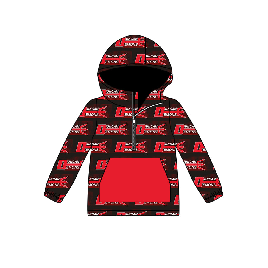 custom moq 5 tat about 6-8week Red Black Hood Zipper Pullover Long Sleeve Boys