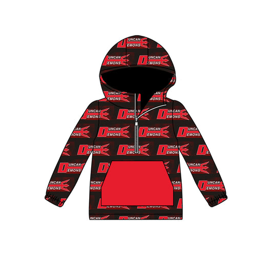 custom moq 5 tat about 6-8week Red Black Hood Zipper Pullover Long Sleeve Boys