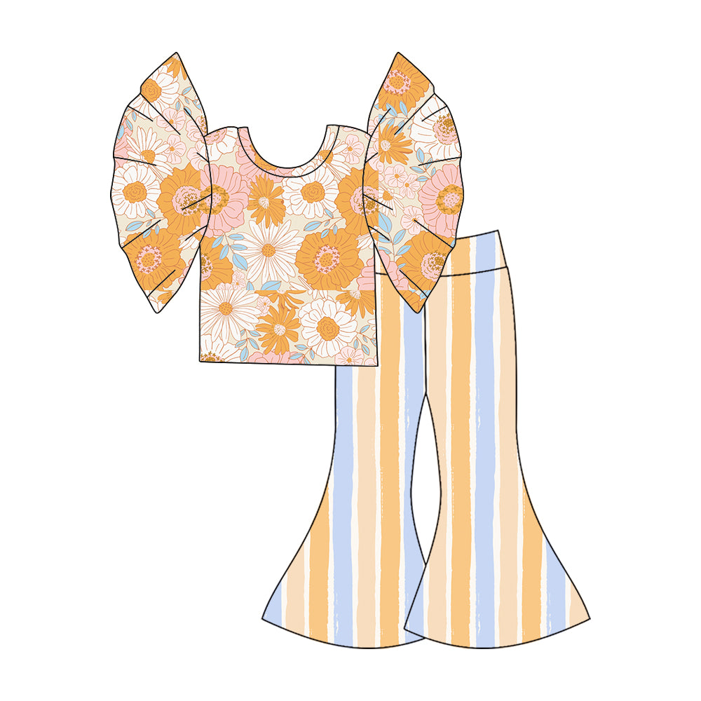 10.17 custom each style moq 5eta 4-6week baby girls clothes floral striped short sleeve pants sets